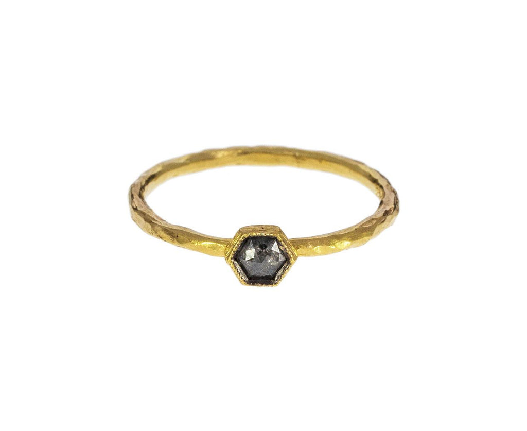 Rustic Diamond Hexagonal Ring zoom 1_cathy_waterman_gold_black_diamond_hexagonal_ring