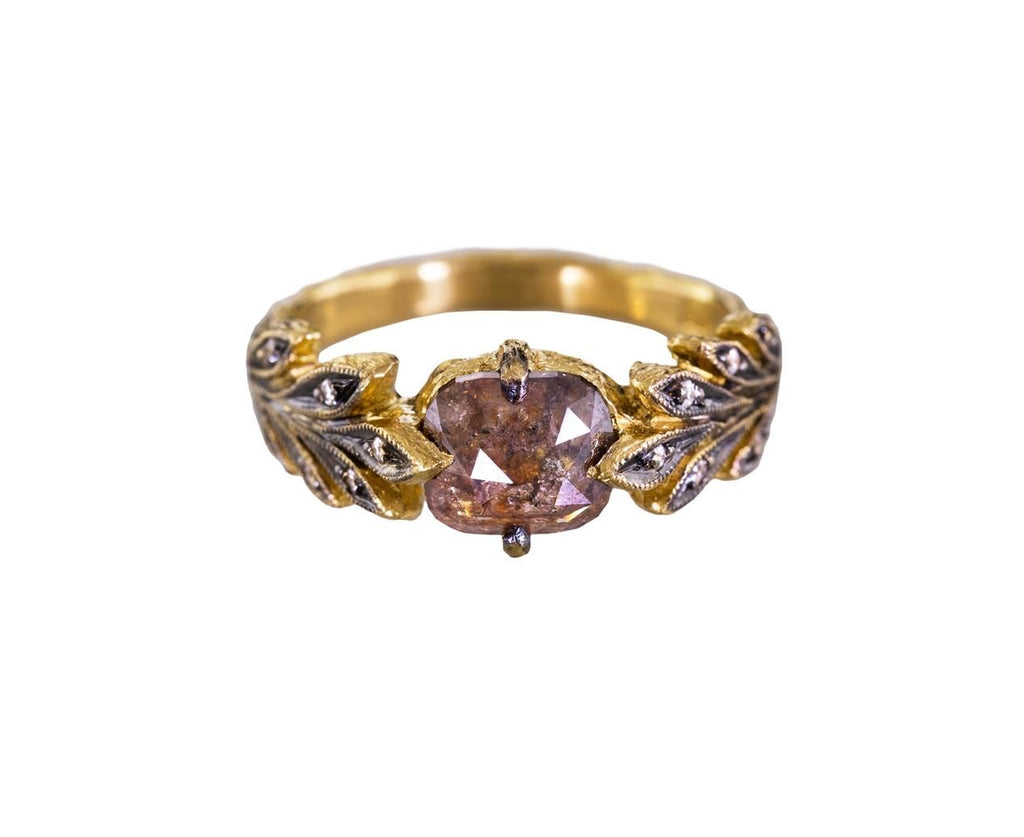 Rustic Diamond Leafside Ring zoom 1_cathy_waterman_designer_gold_rustic_diamond_leaf