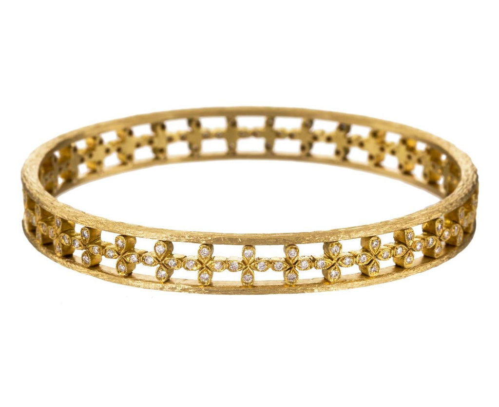 Gold and Diamond Continuous 4 Petal Bangle Bracelet zoom 1_cathy_waterman_gold_diamond_four_petal_bracelet